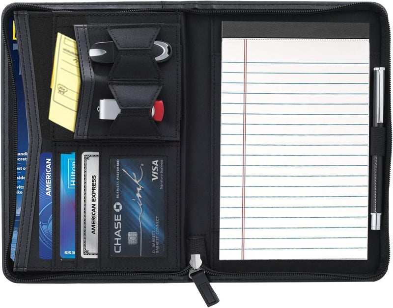 Gorbado Small Portfolio Organizer, A5 Zippered Business Portfolio, Junior Padfolio Folder Binder for Women & Men, 5 x 8 Writing Pad Included, Black - Image 2
